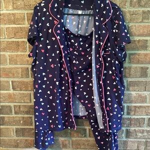 Dearfoams Navy Heart Print Pajama Set